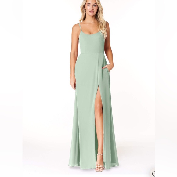 AZAZIE MOIRA: Agave A-Line Scoop Chiffon Dress - Picture 1 of 4